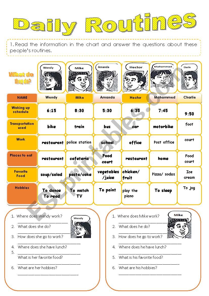 DAILY ROUTINES  worksheet