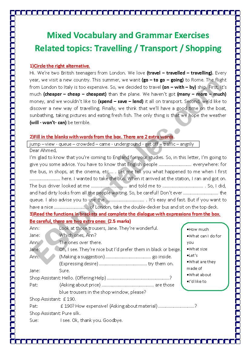 Mixed Vocabulary and Grammar Eercises