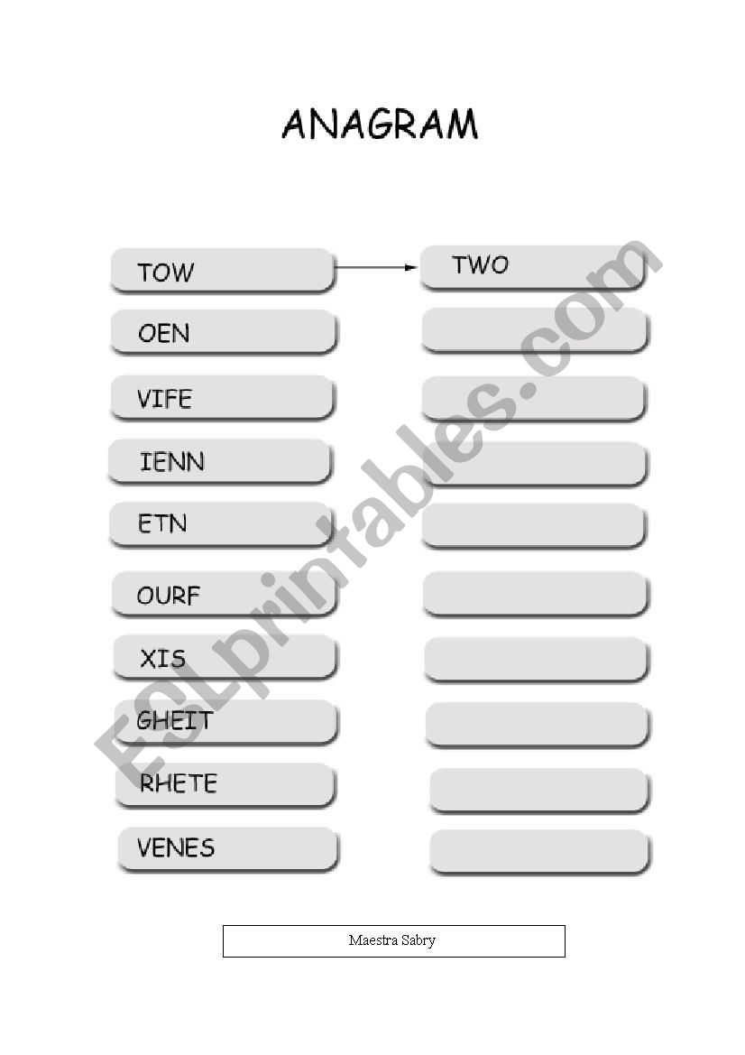 Anagram the numbers - Part 1 worksheet