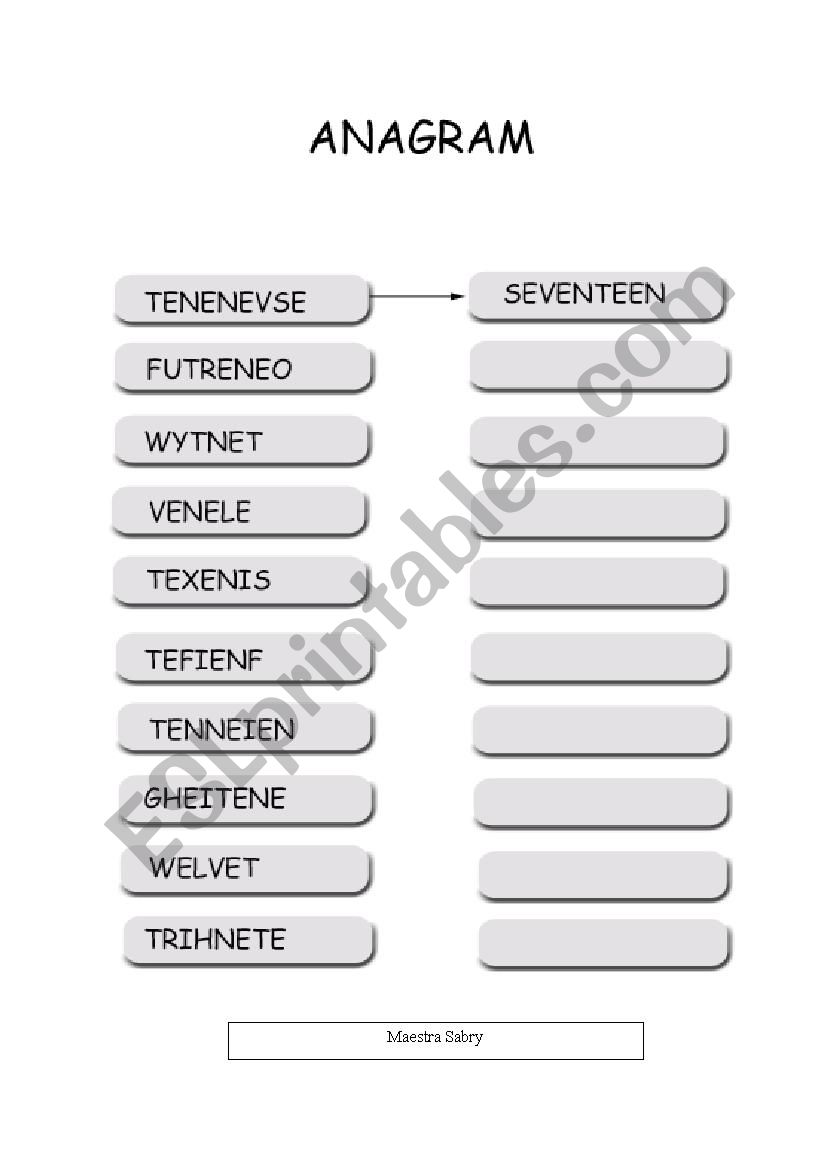 Anagram the numbers - Part 2 worksheet