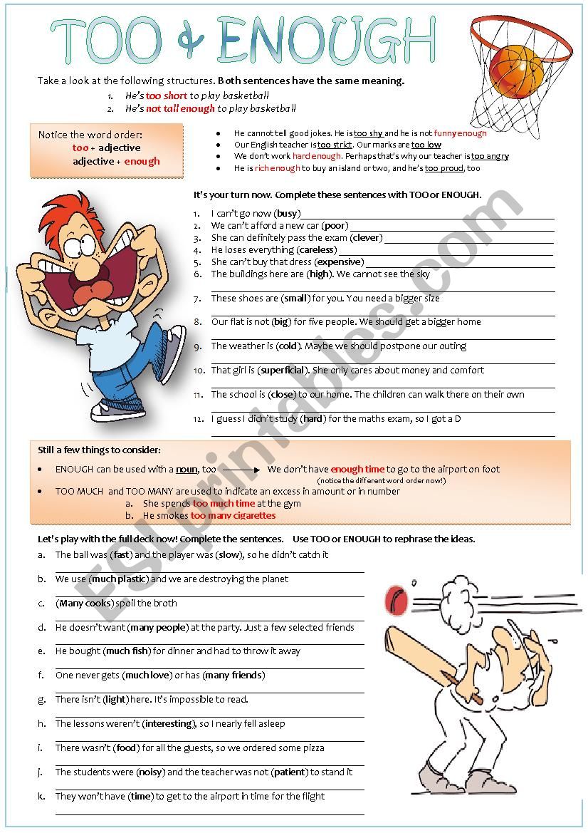 TOO & ENOUGH worksheet