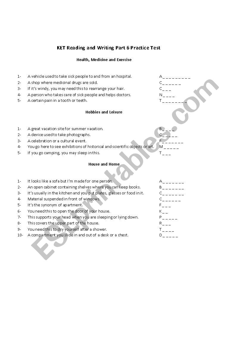 Ket Practise Part 6  worksheet