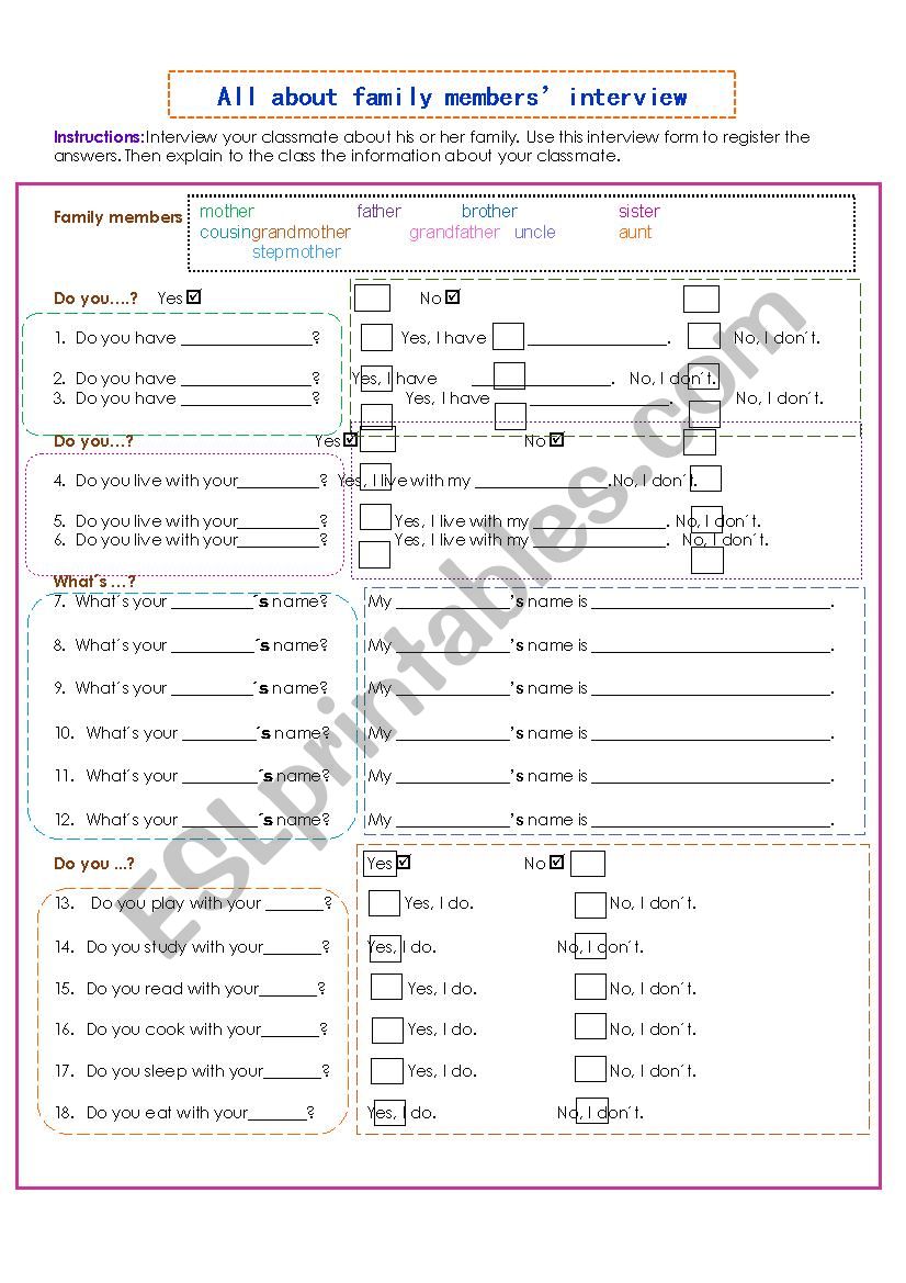 Guided interview using family members vocabulary 