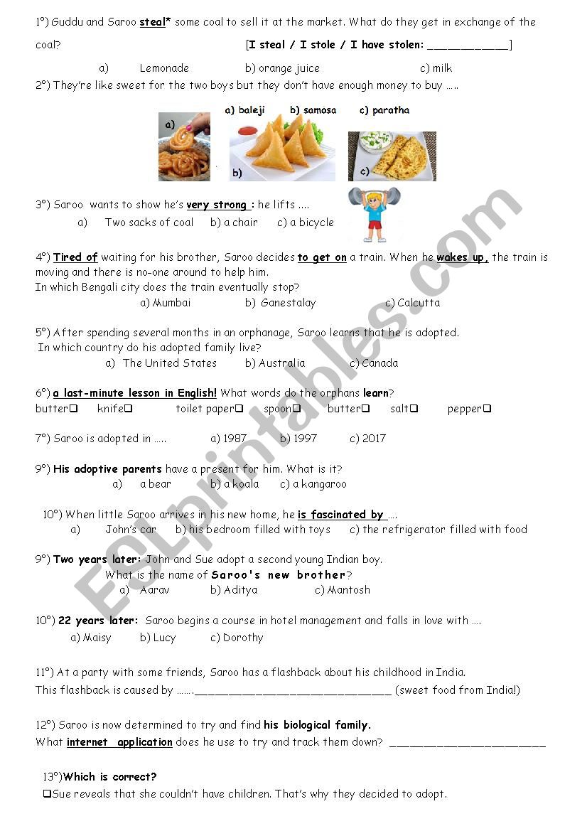 Lion SarooÂ´s story  worksheet