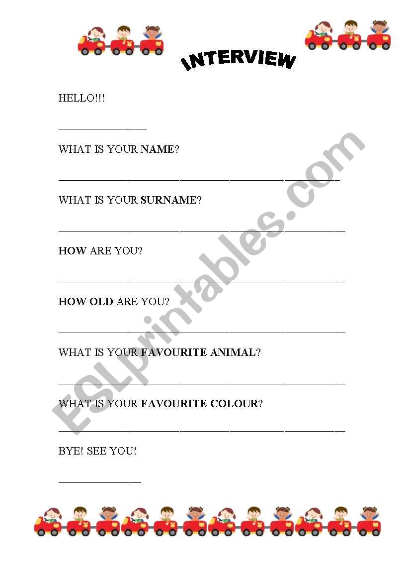 Personal Information worksheet