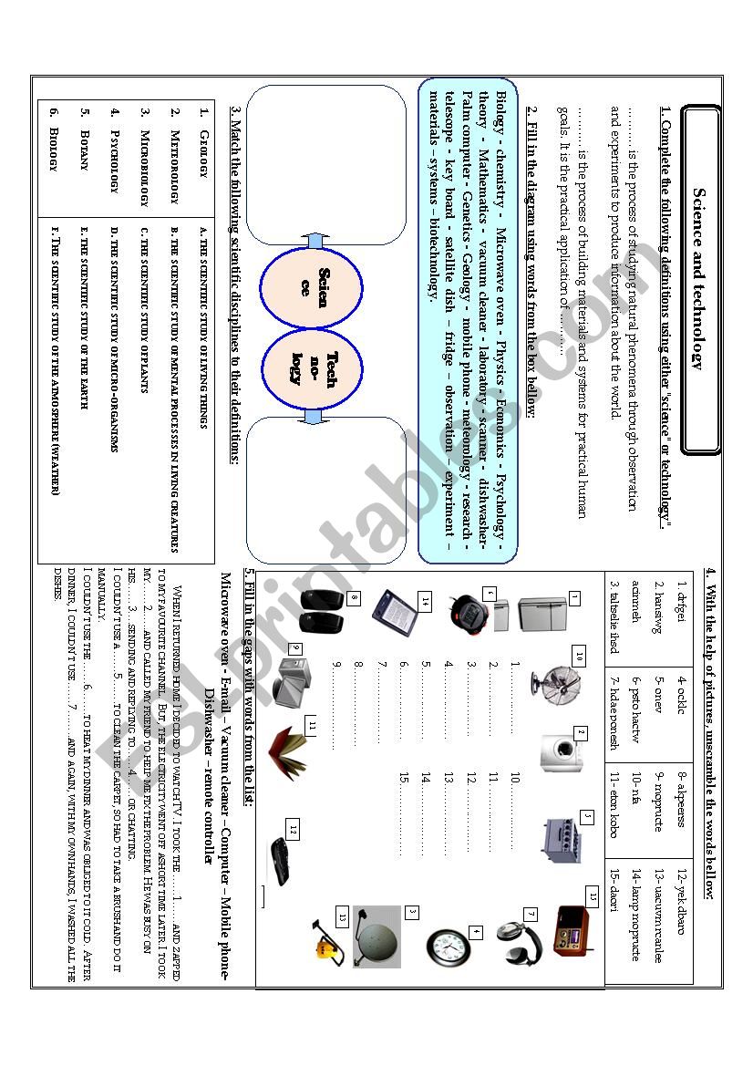 Vobaulary worksheet on Science and Technology