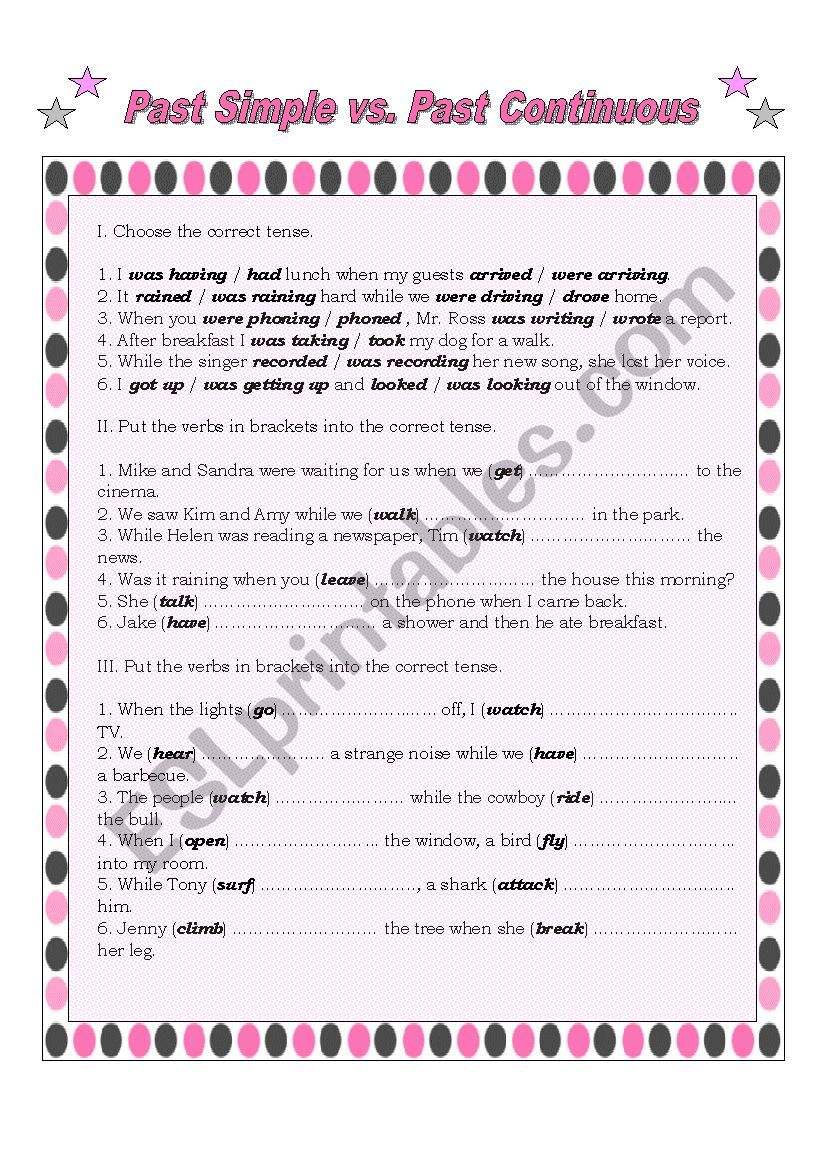 PAST SIMPLE Vs PAST CONTINUOUS ESL Worksheet By Eveline10