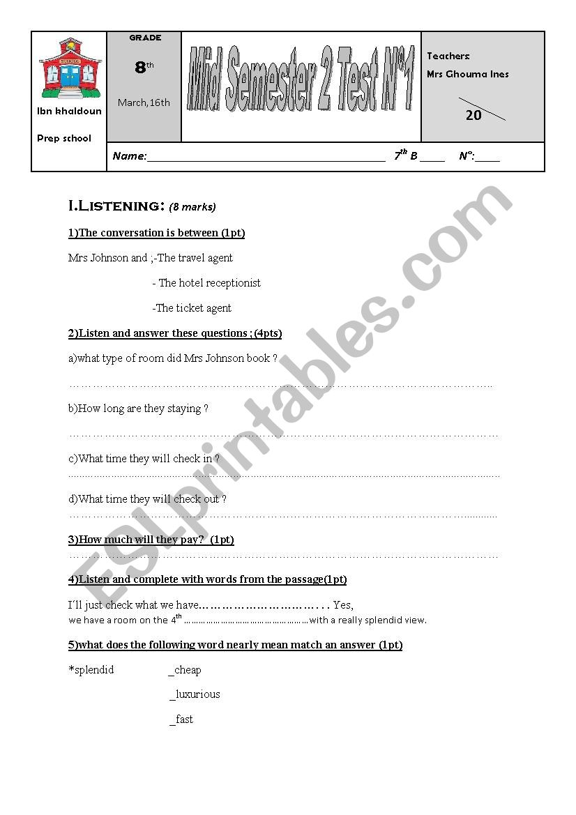 mid semester 2 test1 worksheet