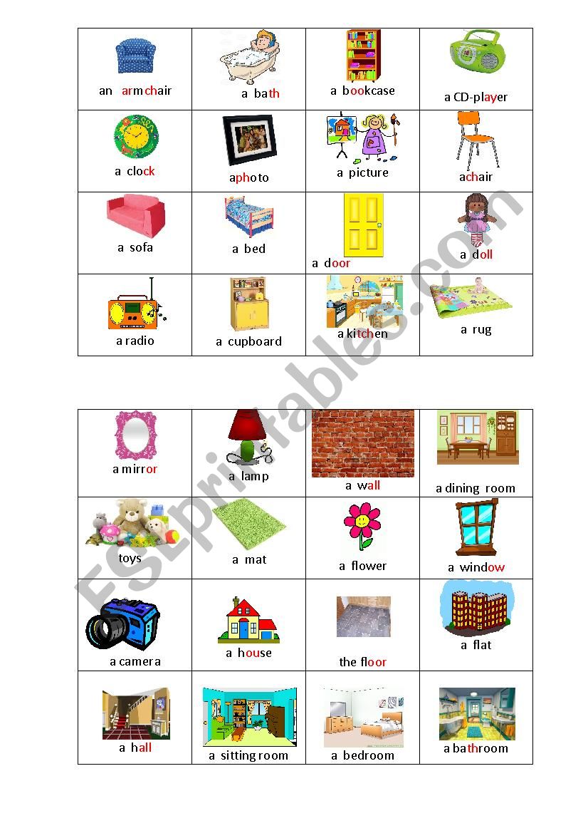 Furniture BINGO worksheet