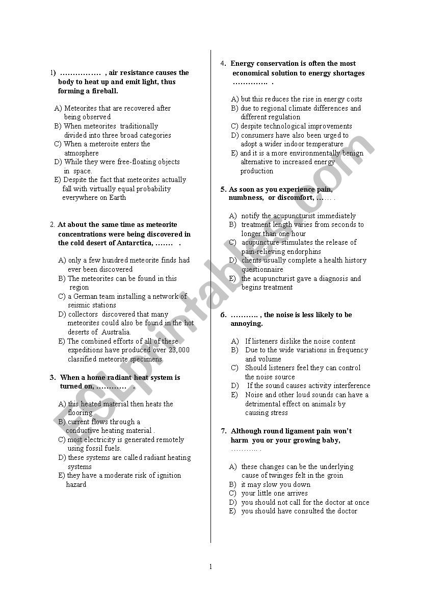 SENTENCE COMPLETION 50 QUESTIONS