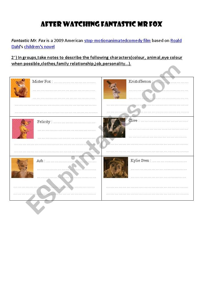 Fantastic Mr Fox 3 worksheet