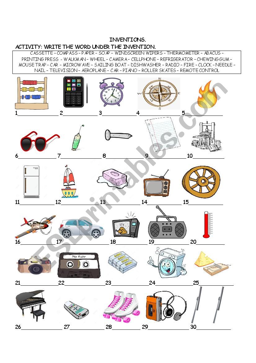 Top 10 Inventions that Changed the World - ESL worksheet by dany.faryas86