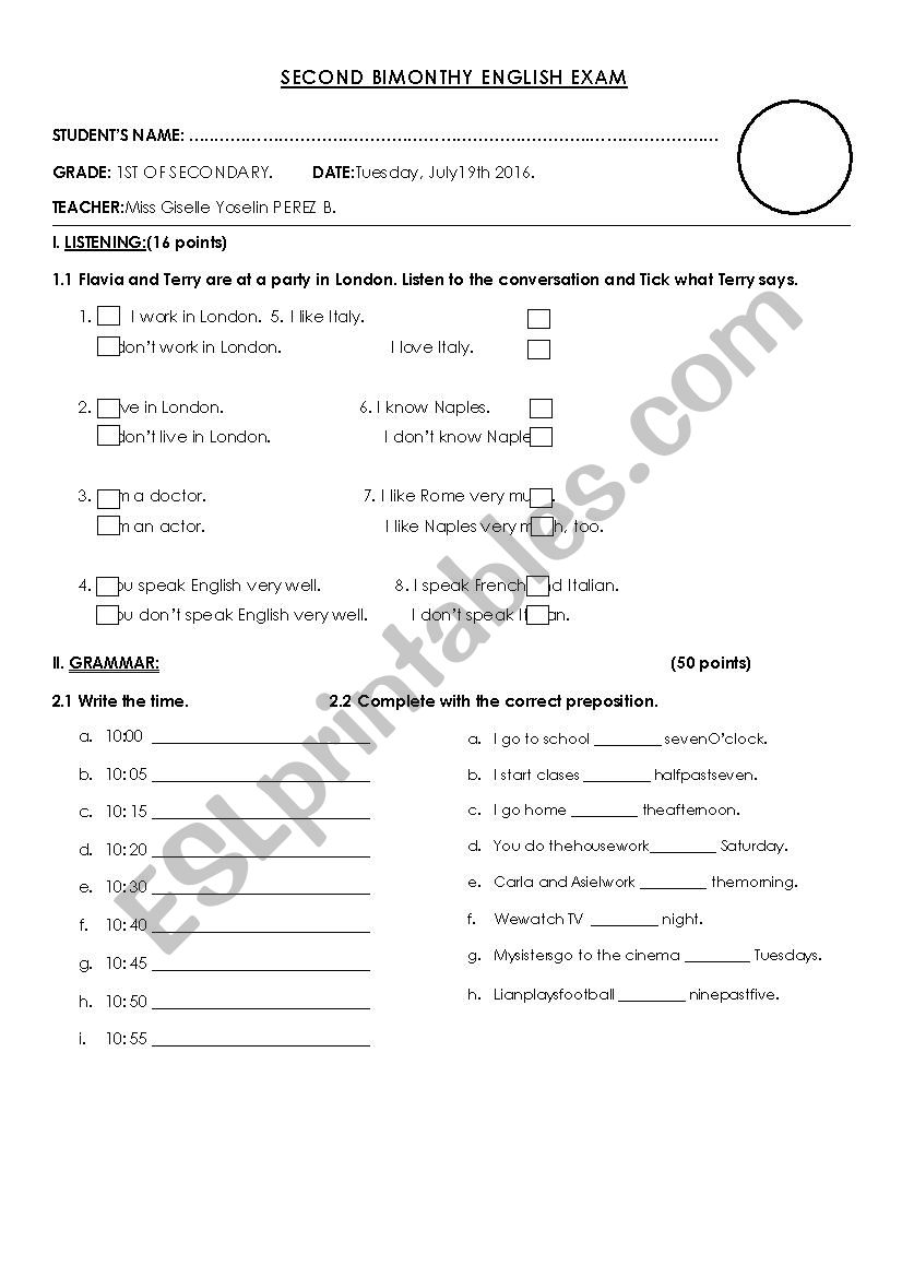 examen  worksheet