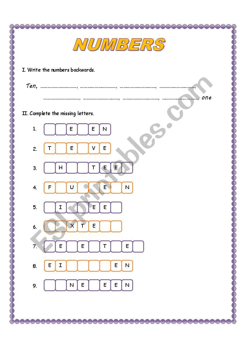 Numbers worksheet