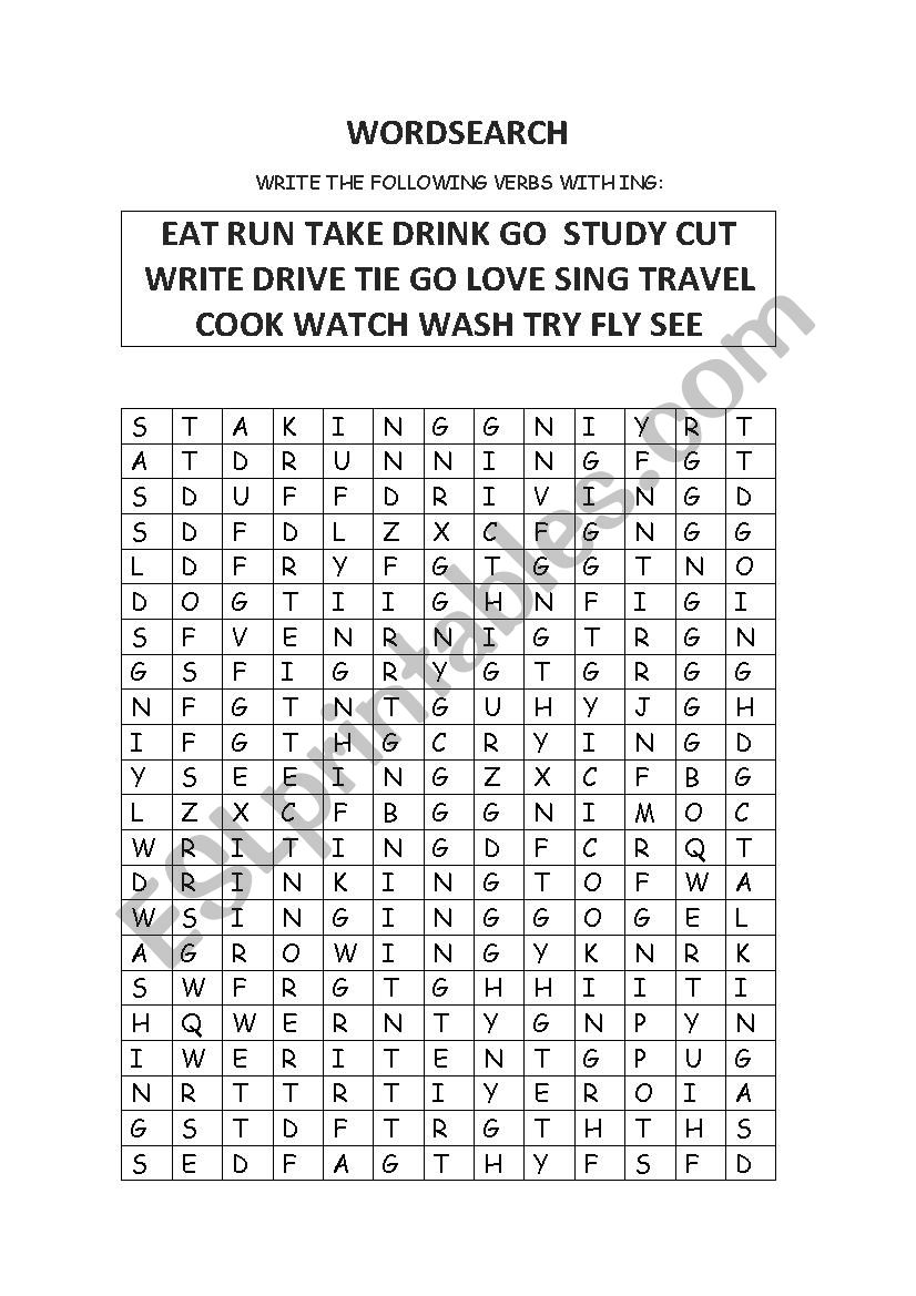 ING WORDSEARCH worksheet