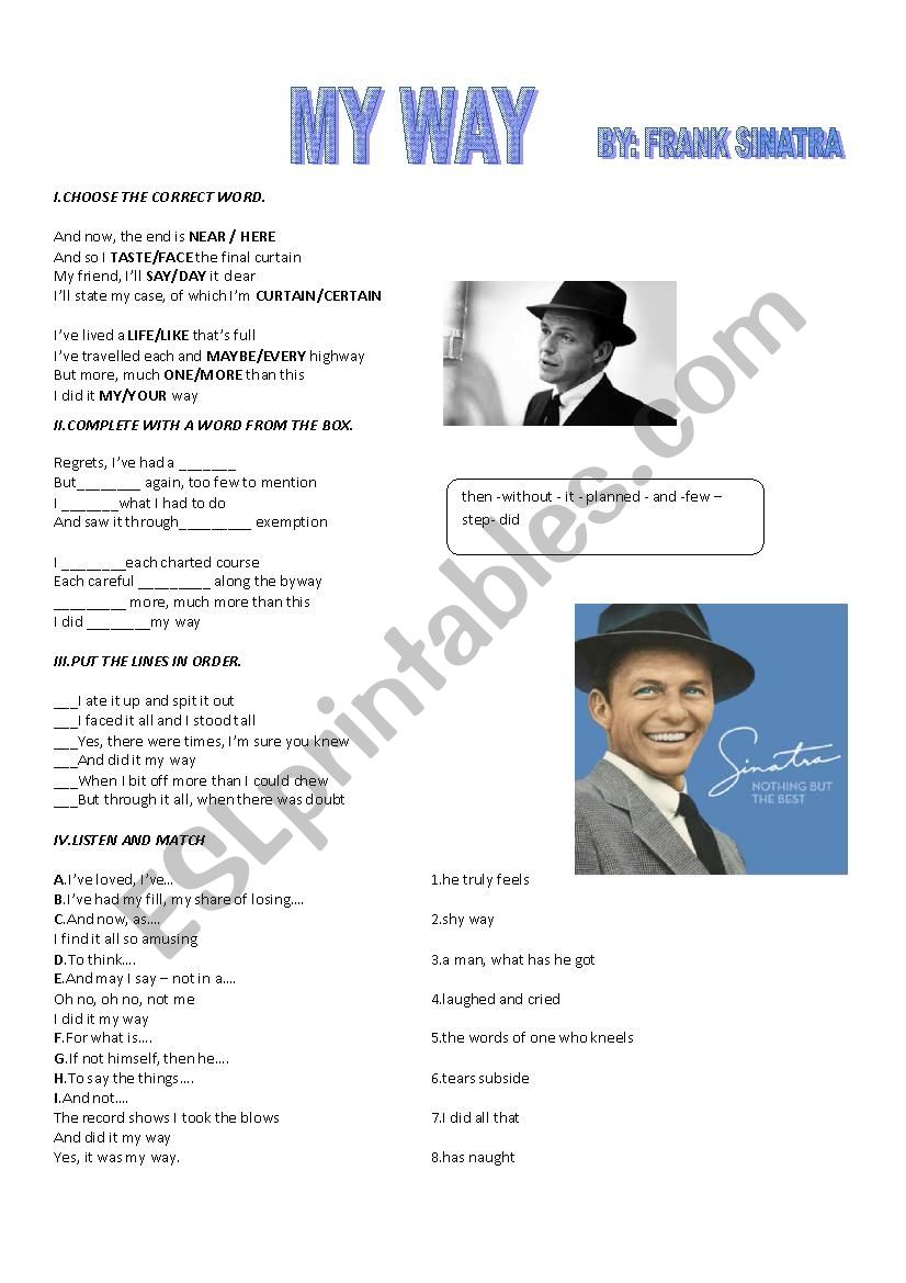 My way by Franl Sinatra worksheet