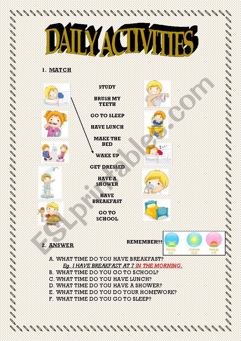 daily activities worksheet