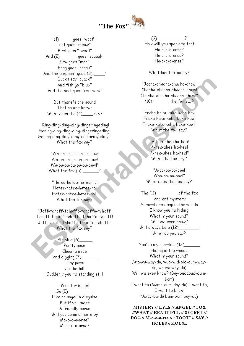 THE FOX worksheet