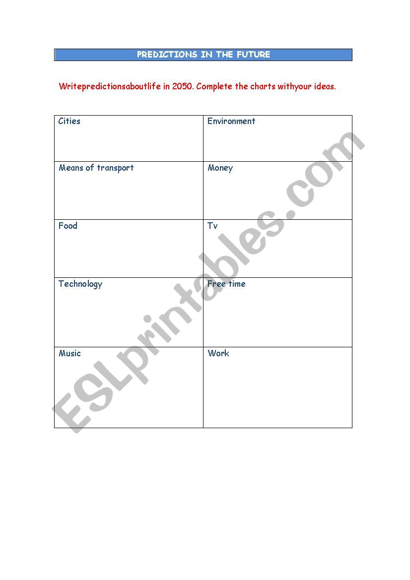 Predicting the future worksheet