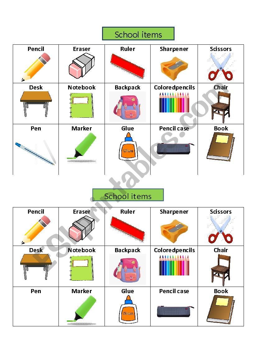 School items worksheet