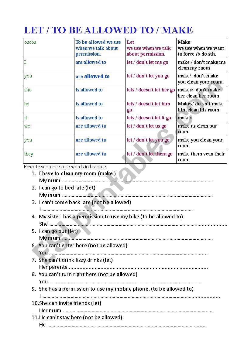 ALLOW / TO BE ALLOVED TO /  LET /  MAKE 2 pages