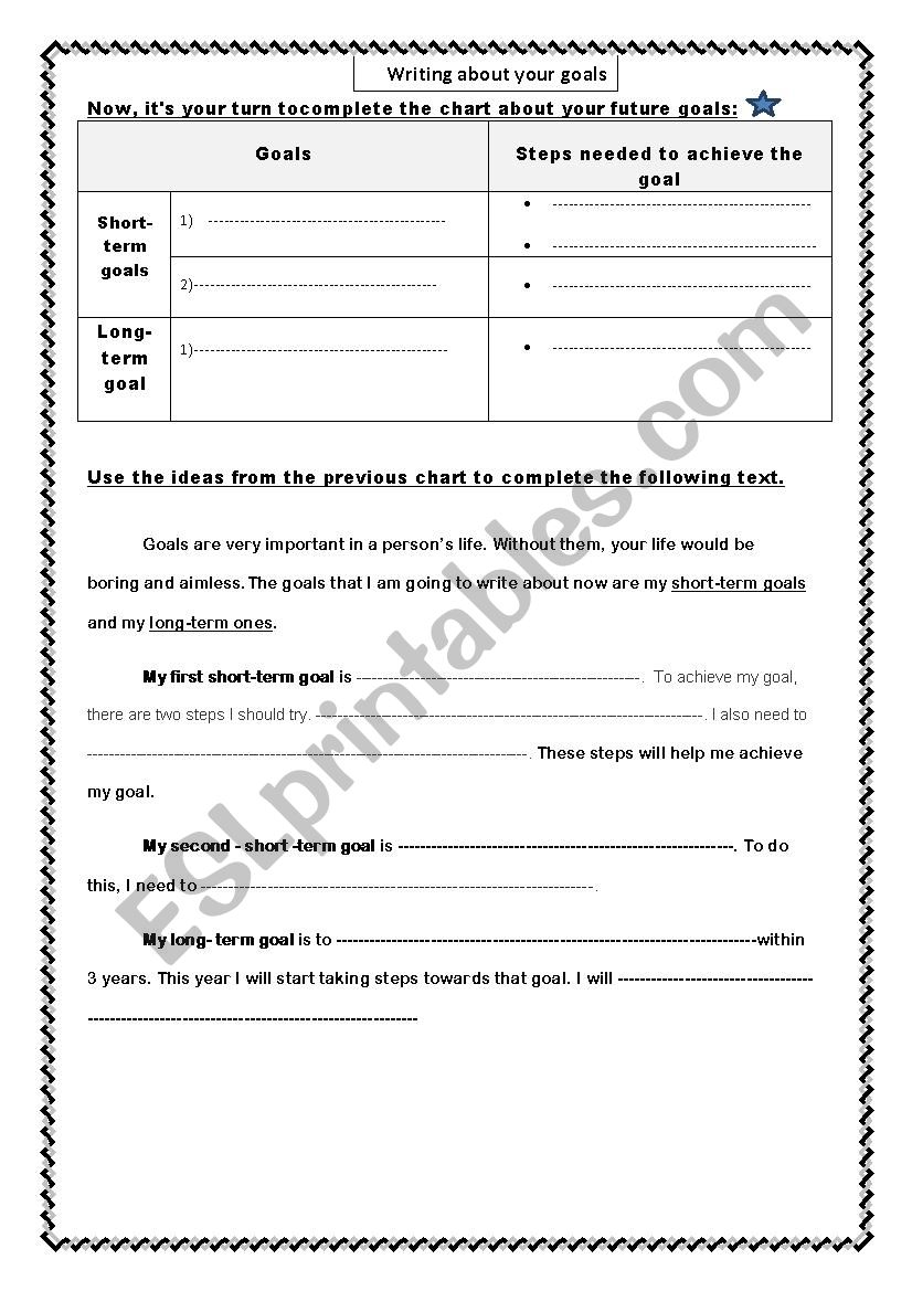 Write about your goals worksheet