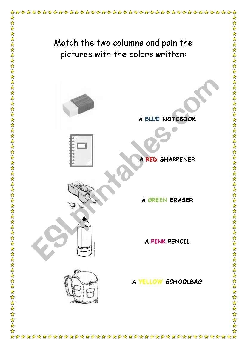 School objects worksheet