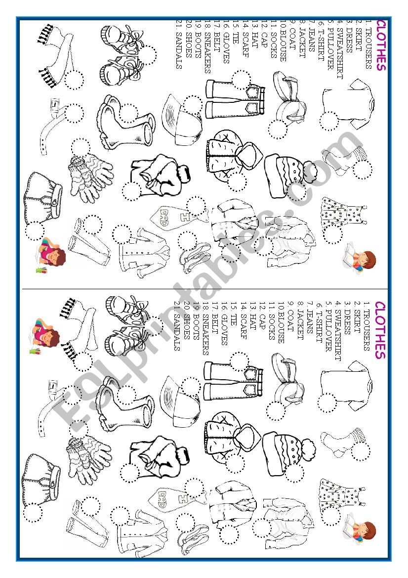 Label the Clothes worksheet