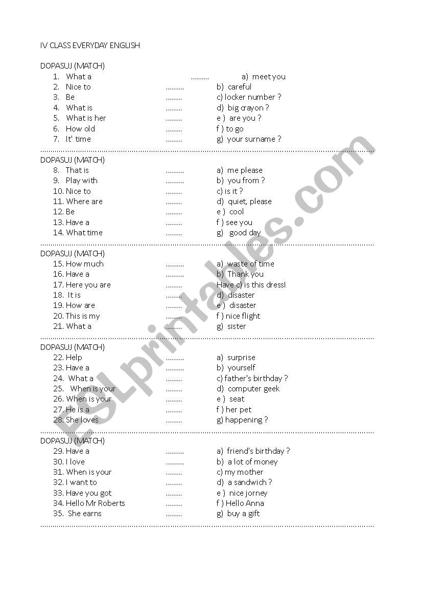 GREAT matching halves for elementary students. Everyday english beginners