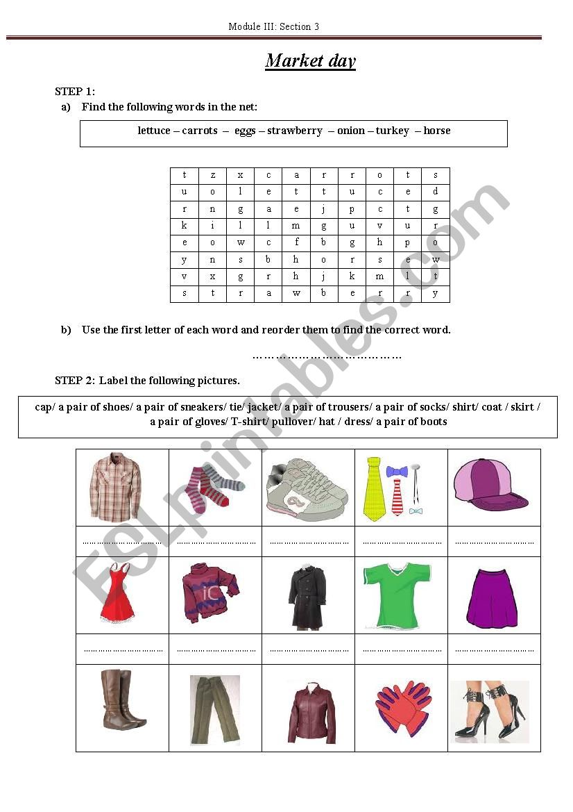 Market day worksheet