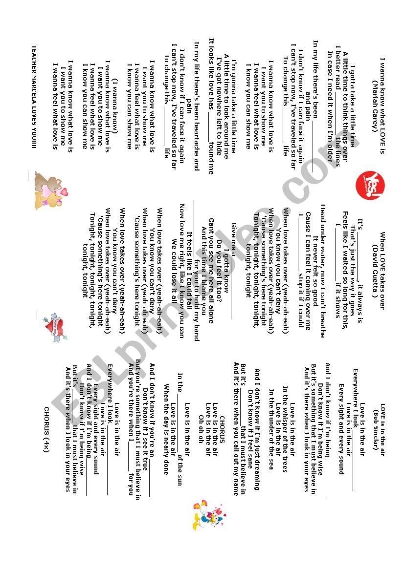 Love Songs worksheet