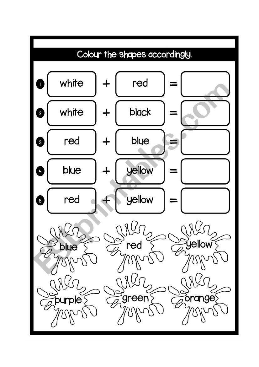 primary and secondary colour worksheet