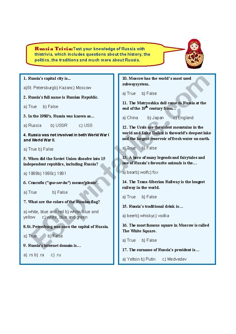 Russia worksheet