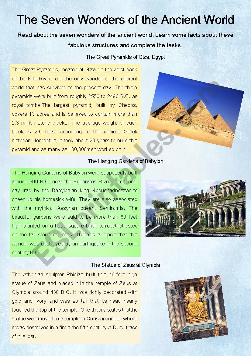 The seven wonders of the ancient world - ESL worksheet by ZhenyaB