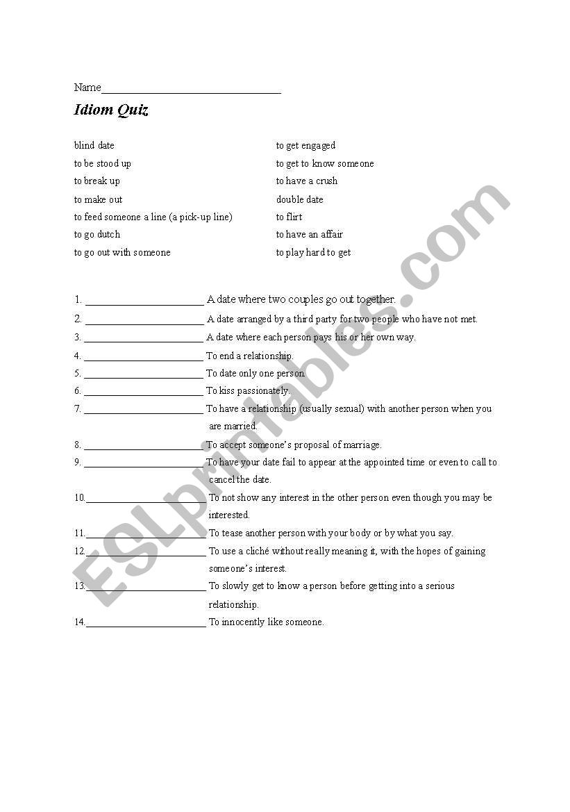 LOVE IDIOMS worksheet