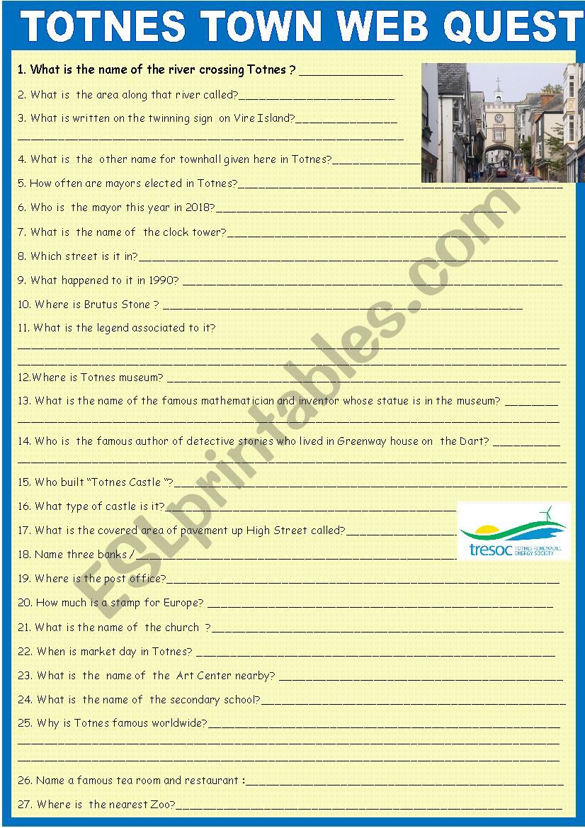 Totnes web quest with KEY worksheet