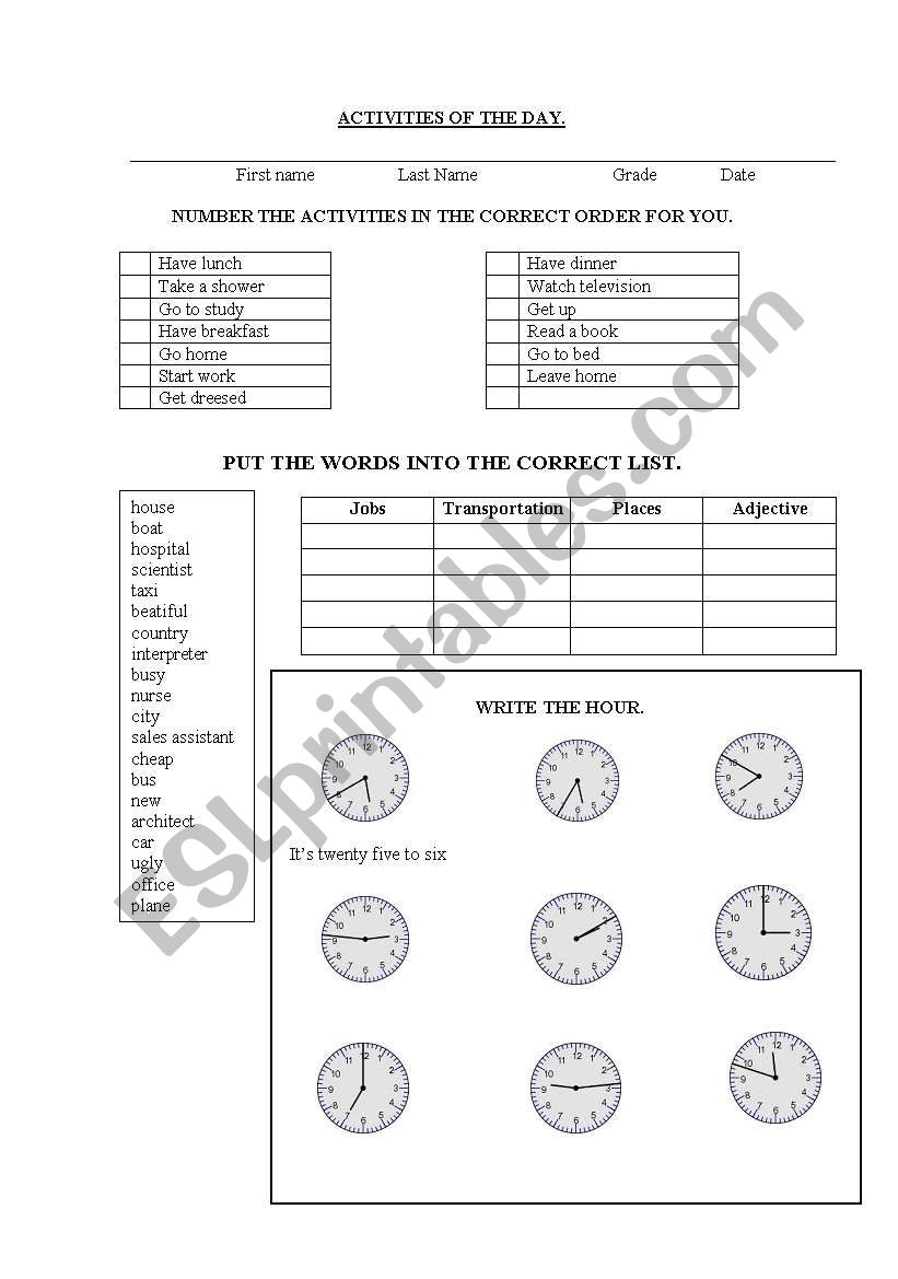 Activities_of_the_day worksheet