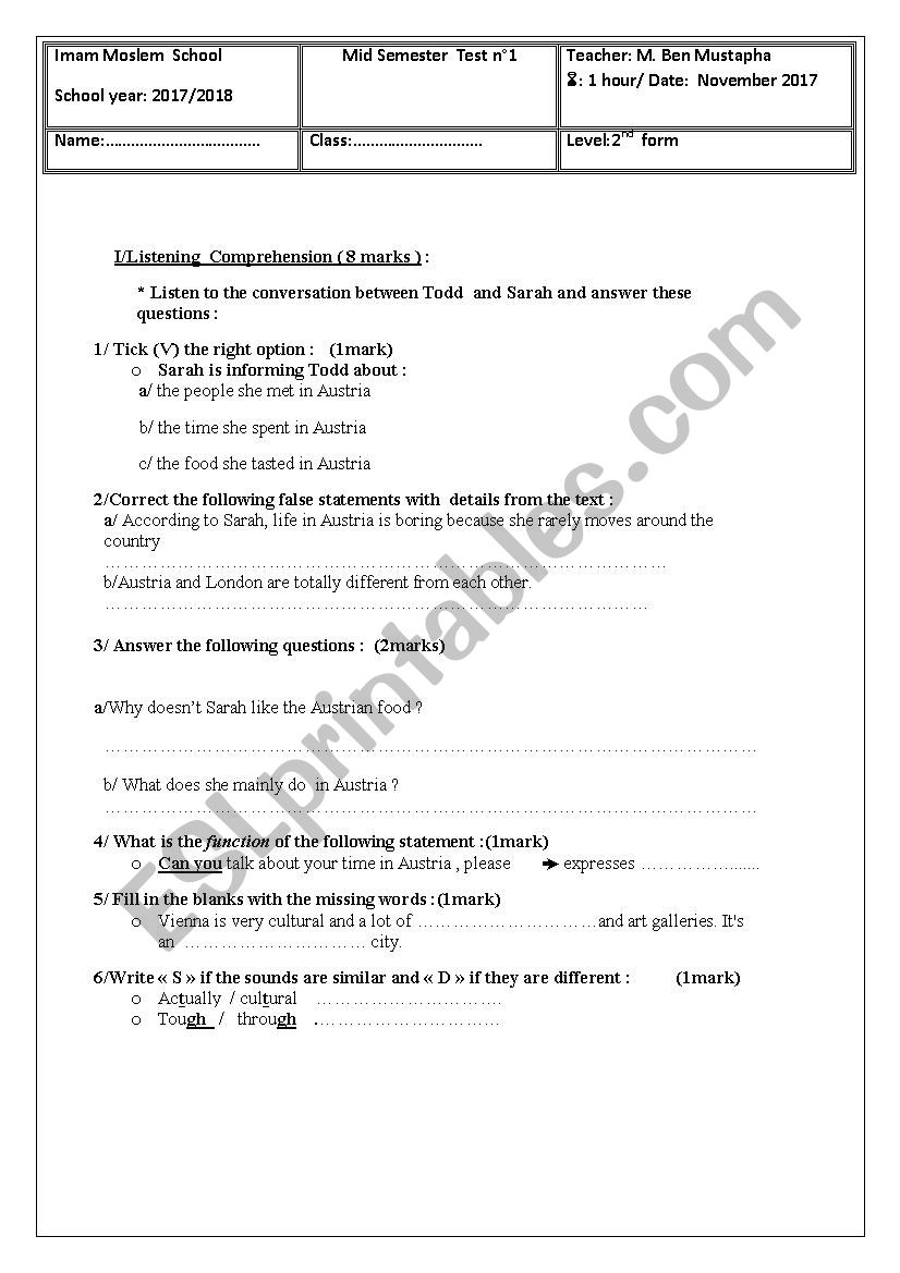 2nd form worksheet