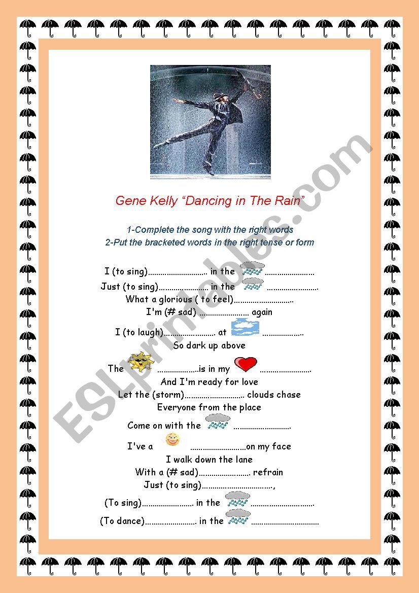 Dancing in the rain song worksheet