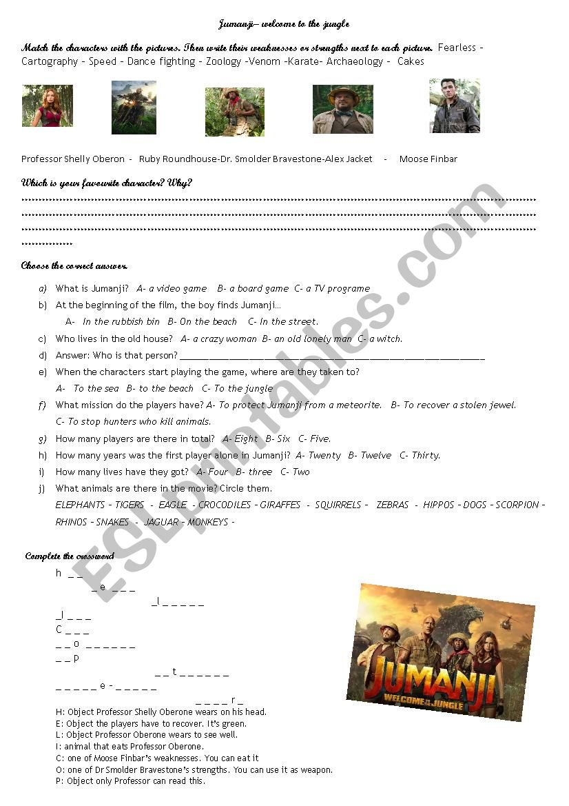 Jumanji 2 Video lesson worksheet