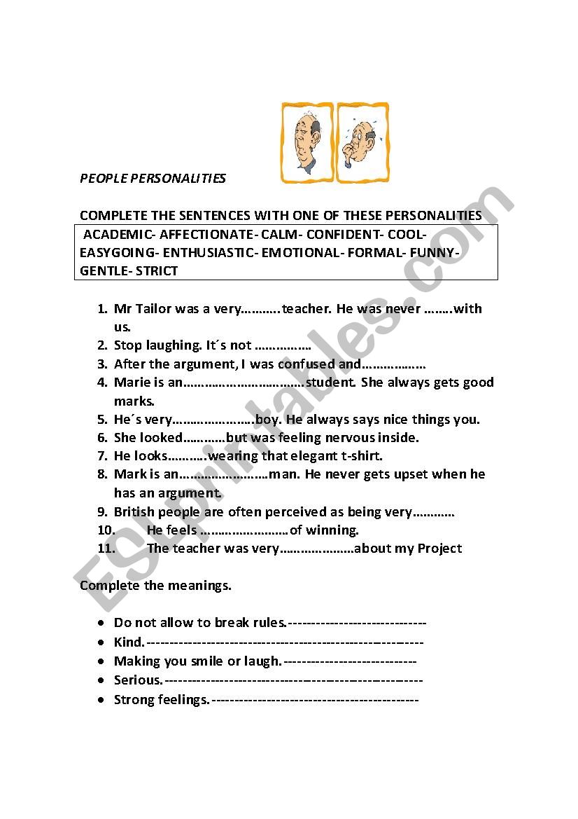 People personalities worksheet