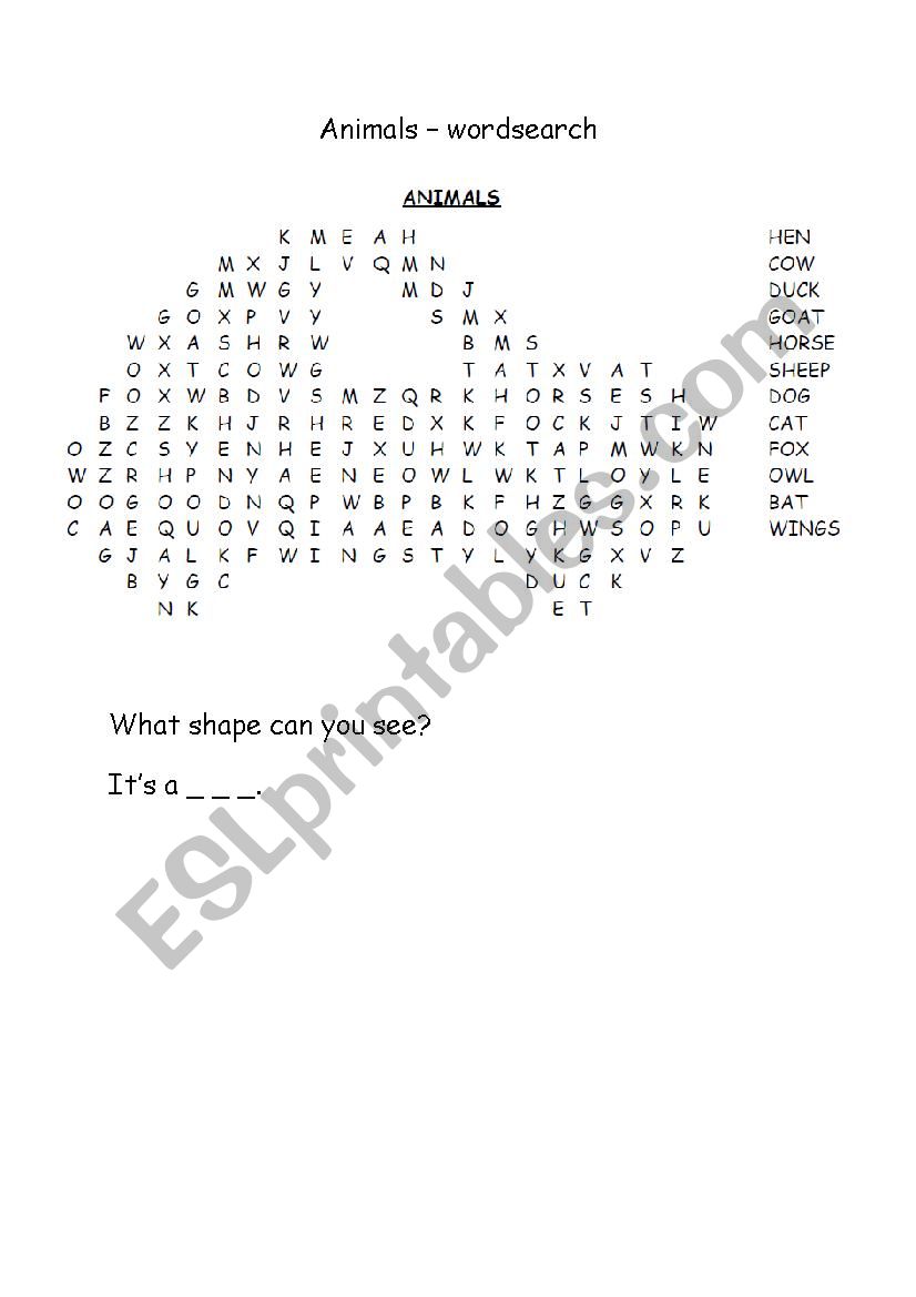 Animals - wordsearch worksheet