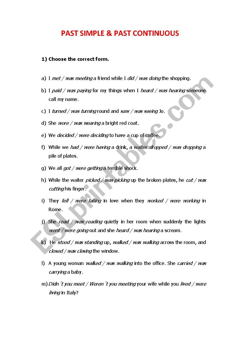 Past Continuous X Past Simple worksheet