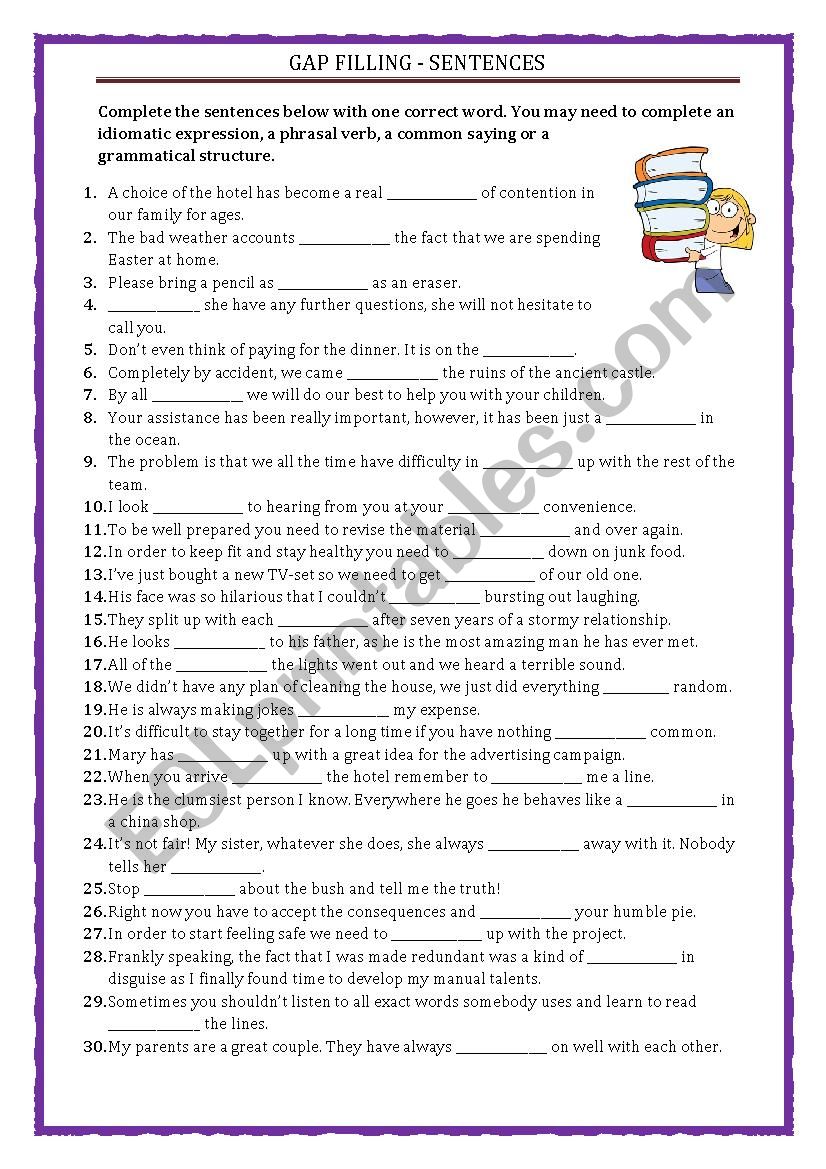 GAP FILLING - SENTENCES - FCE & CAE - with a key