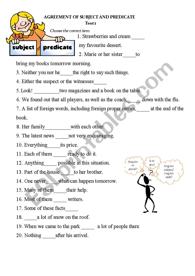 Subject and Verb Agreement worksheet