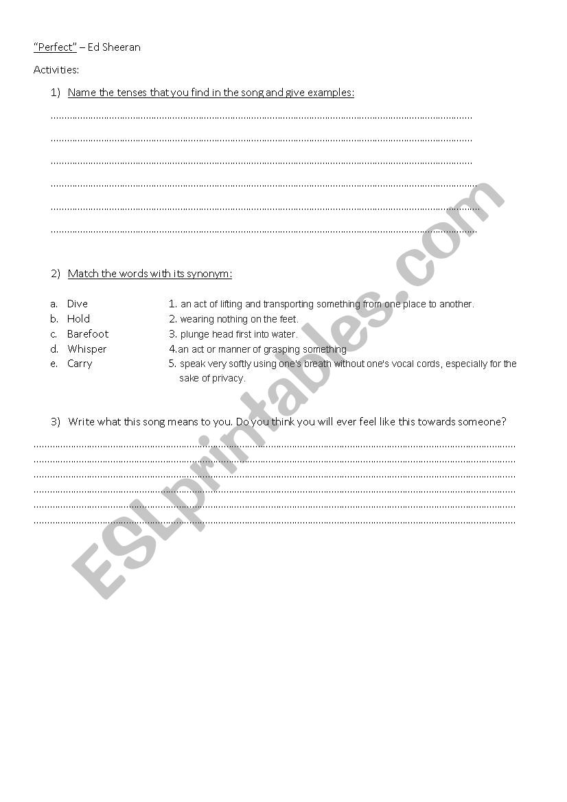 Perfect Ed Sheeran worksheet