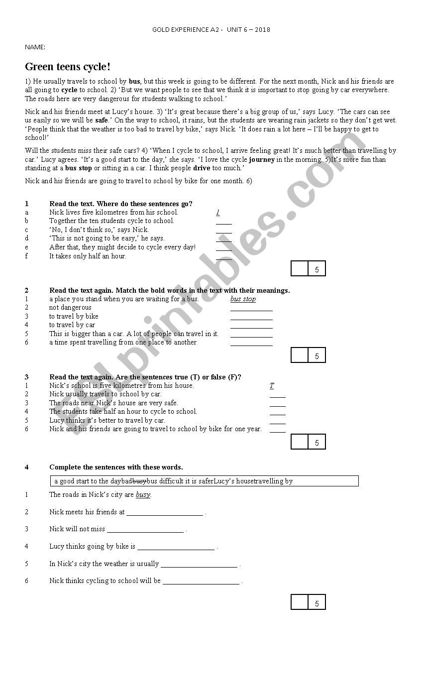 FUTURE TEST -  gold exp A2 worksheet