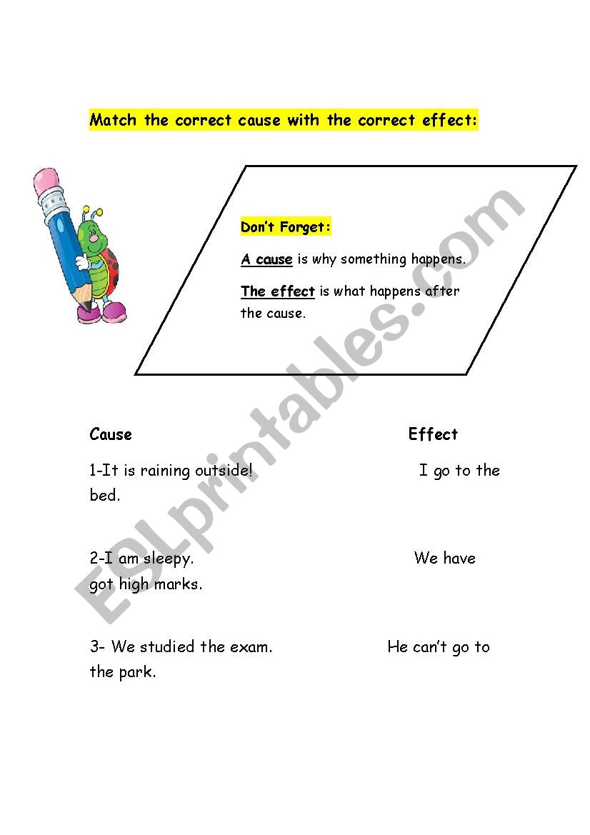 Cause and effect worksheet