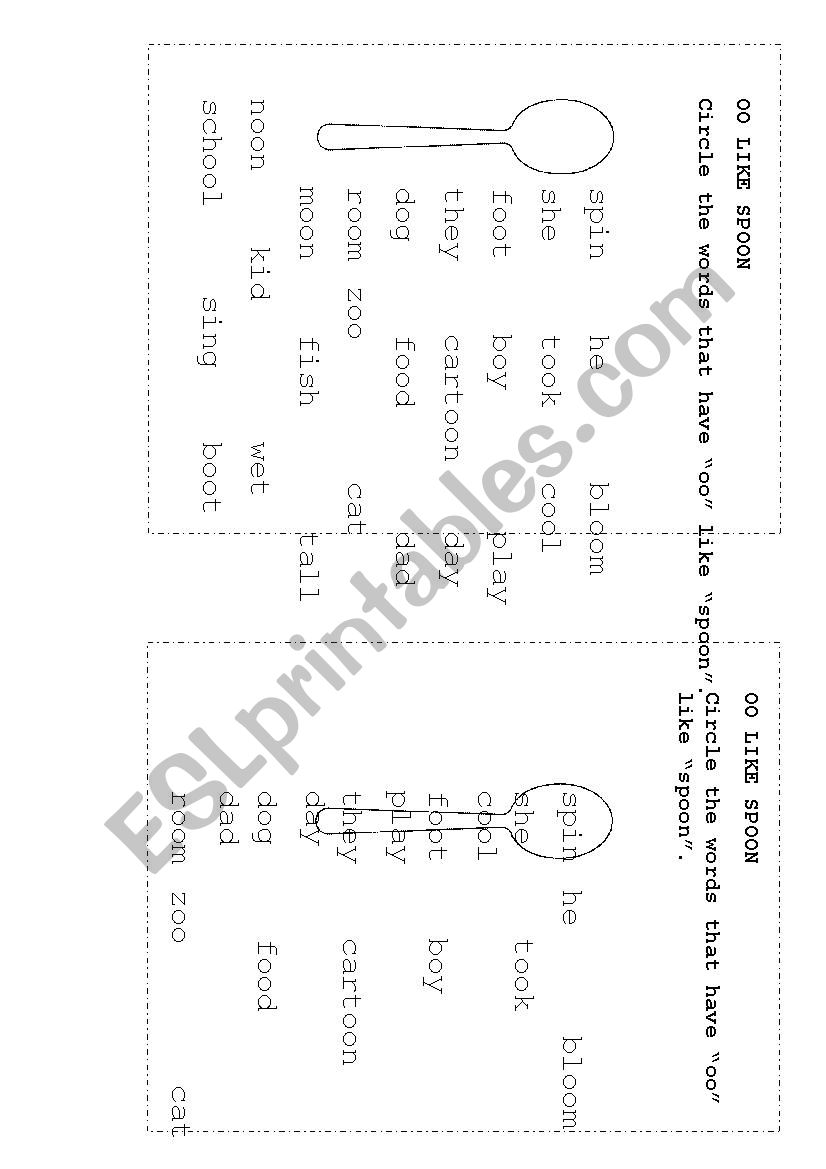 OO sound worksheet
