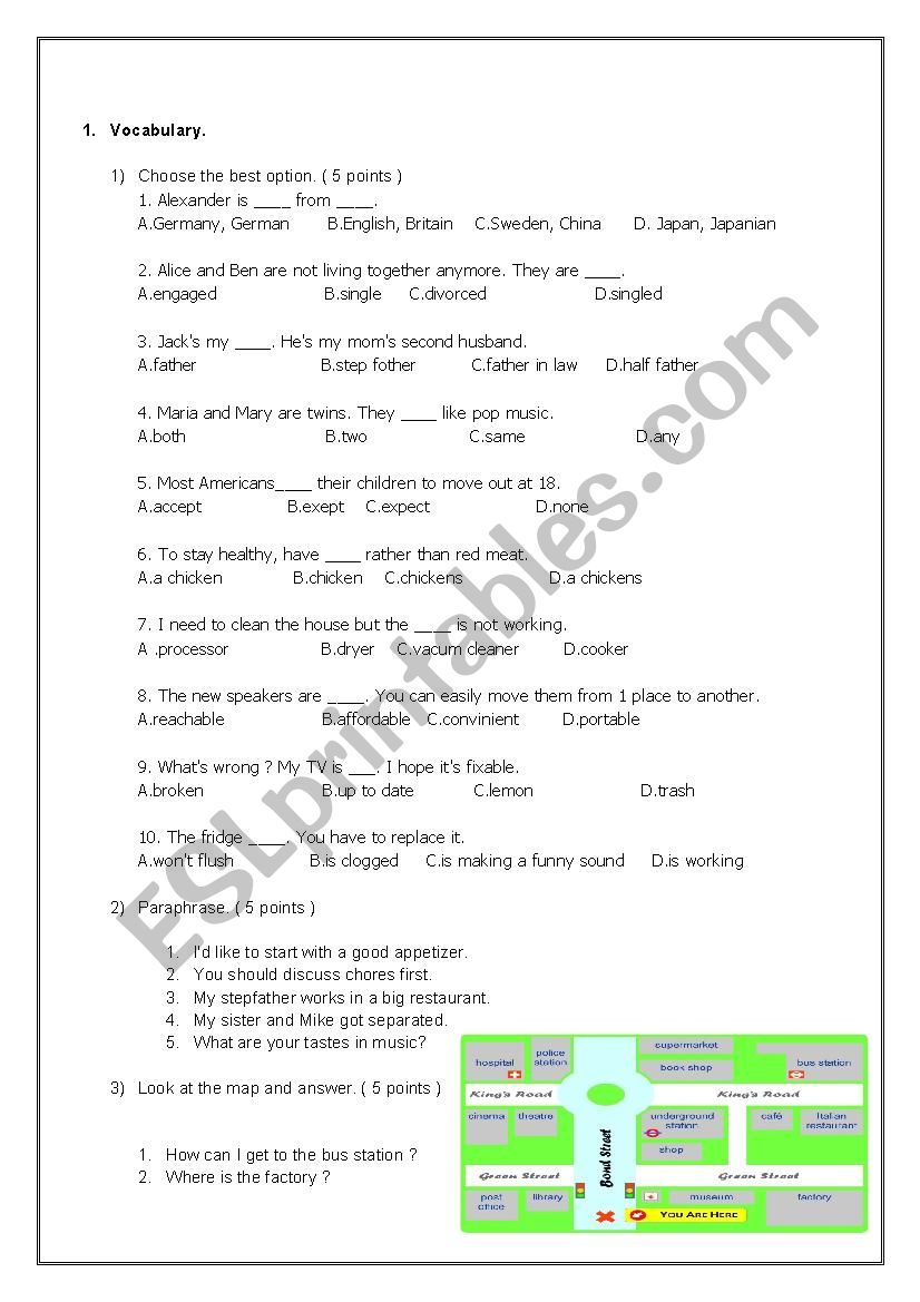 Grammar - Placement test worksheet